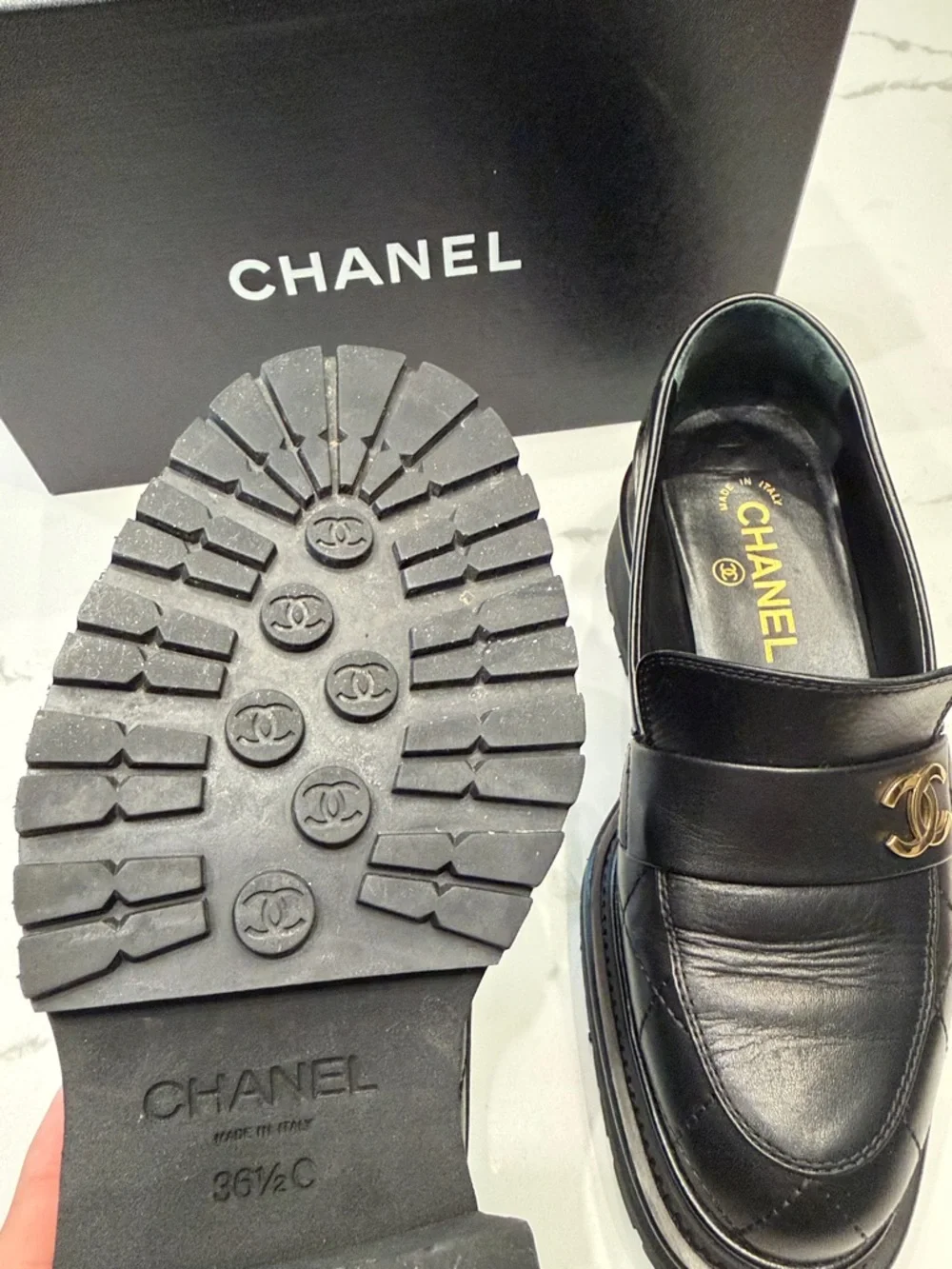 CHANEL Black Quilted Leather Platform Loafers with Gold CC Hardware - Picture 4 of 5